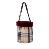 Velvet Trimmed House Check Canvas Bucket Bag